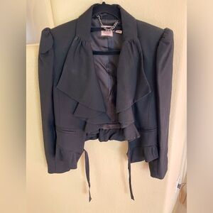 Juicy Couture black cropped ruffled wool blazer